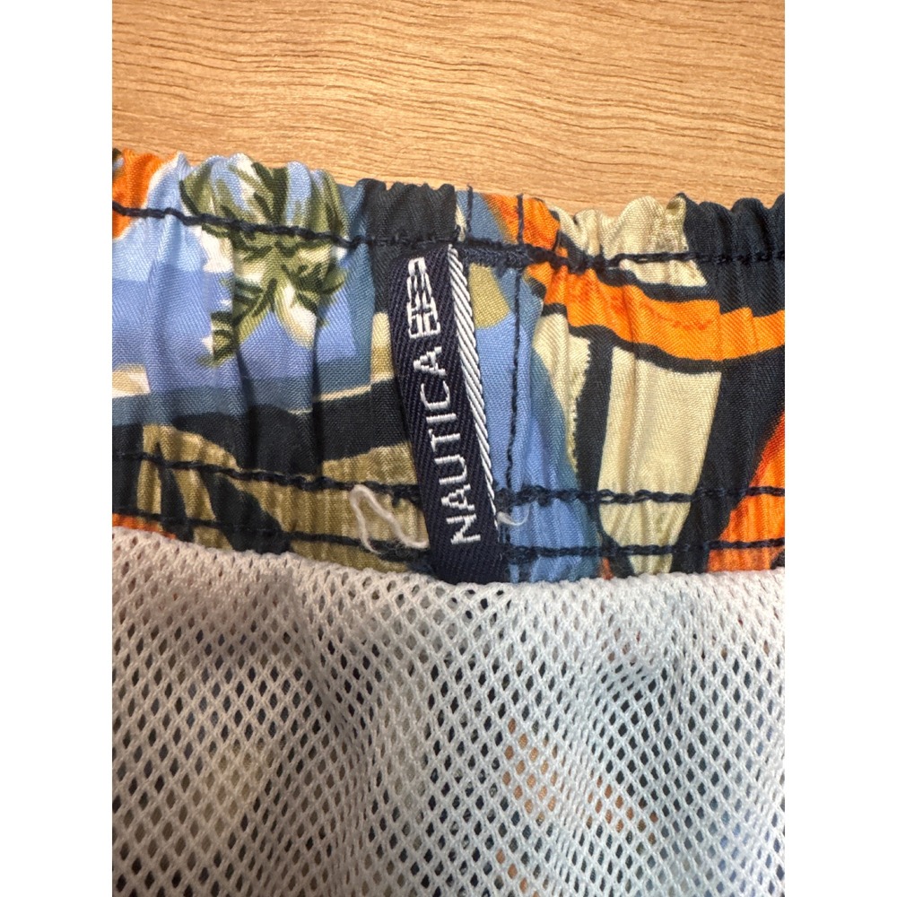 Nautica Mens Tropical Postcard Print Swim Trunks Orange Blue Board Shorts Small - Picture 5 of 9